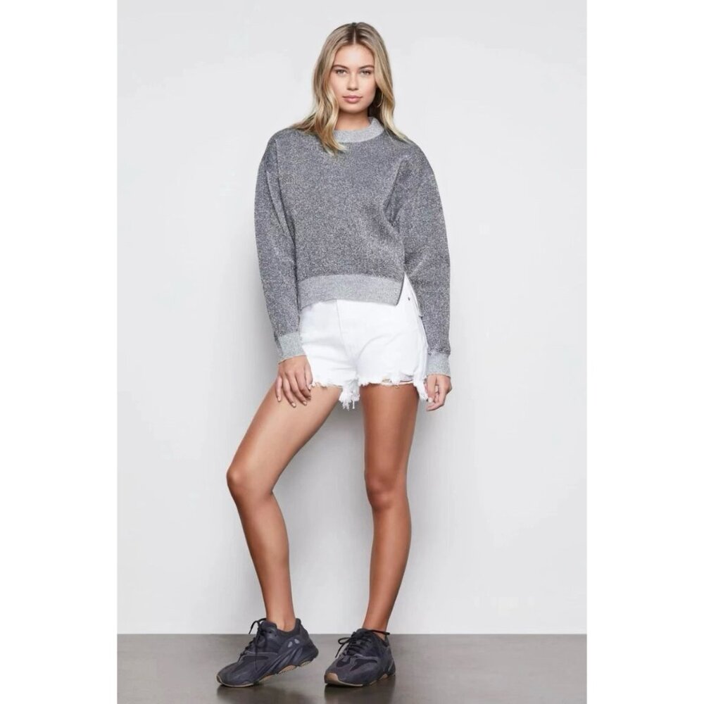 Good American All That Glitters Silver Knit Sweatshirt Zipper Detail - Picture 6 of 9